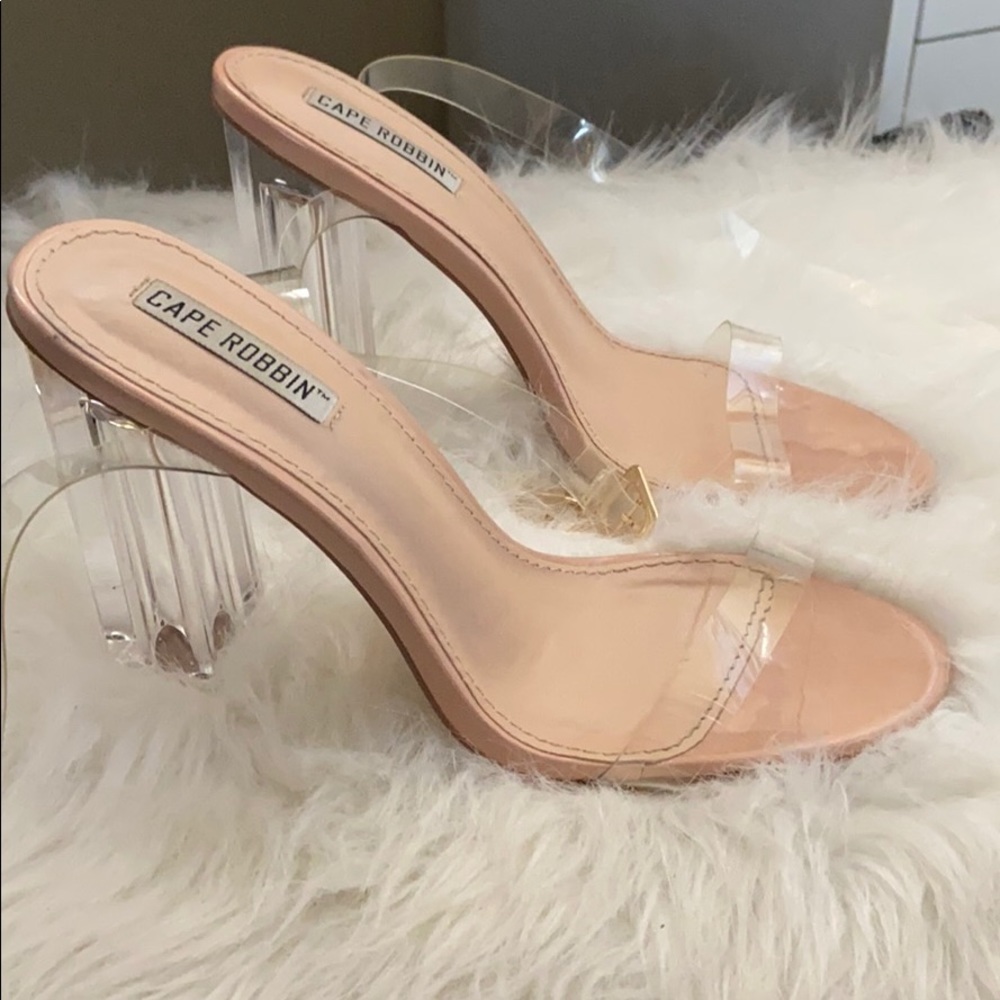 Open Toe Clear Nude Ankle Heels size-8